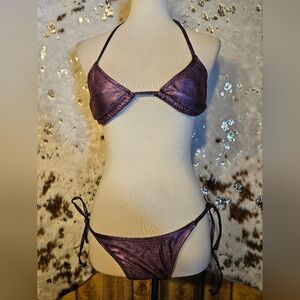 Metallic Pink/black Tie Bikini Set